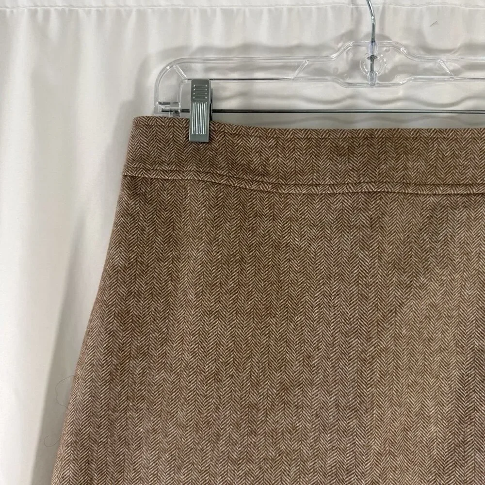 J. Crew Pencil Skirt Women's 8 Tan Brown Wool Blend Herringbone Short